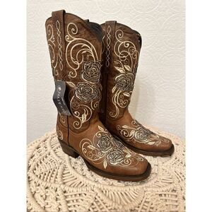 Rock’em Brown and Gold Rose Western Boots Size 8 New